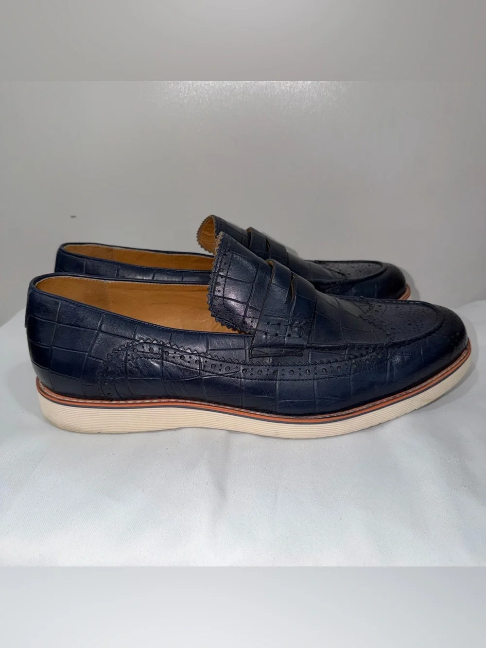 Marc Nolan Branson Mens Blue Leather Wingtip Loafers Shoes